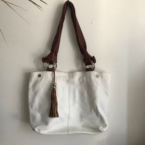 White genuine leather tote bag